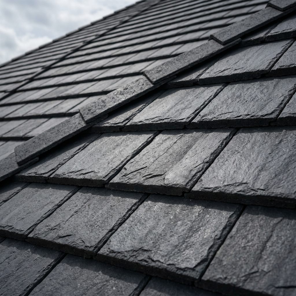 Slate-style concrete roofing installed by Reeder Roofing